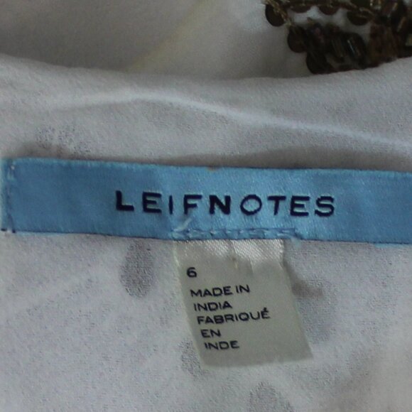 Anthropologie Leifnotes White Eyelet Gold Trim Beaded Sleeveless Dress Size 6 - Picture 9 of 9